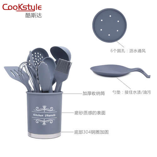 Cross-border silicone kitchenware 10-piece set cooking spoons and spatulas heat-resistant baking grilling kitchen supplies tools