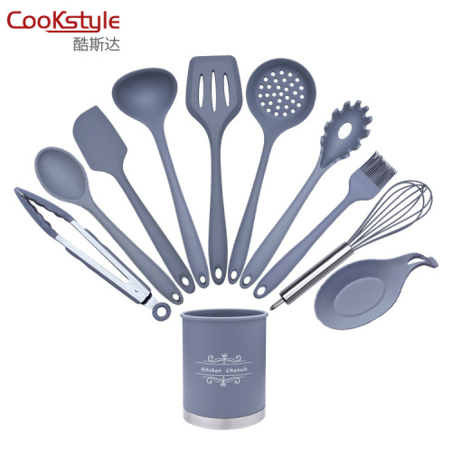Cross-border silicone kitchenware 10-piece set cooking spoons and spatulas heat-resistant baking grilling kitchen supplies tools