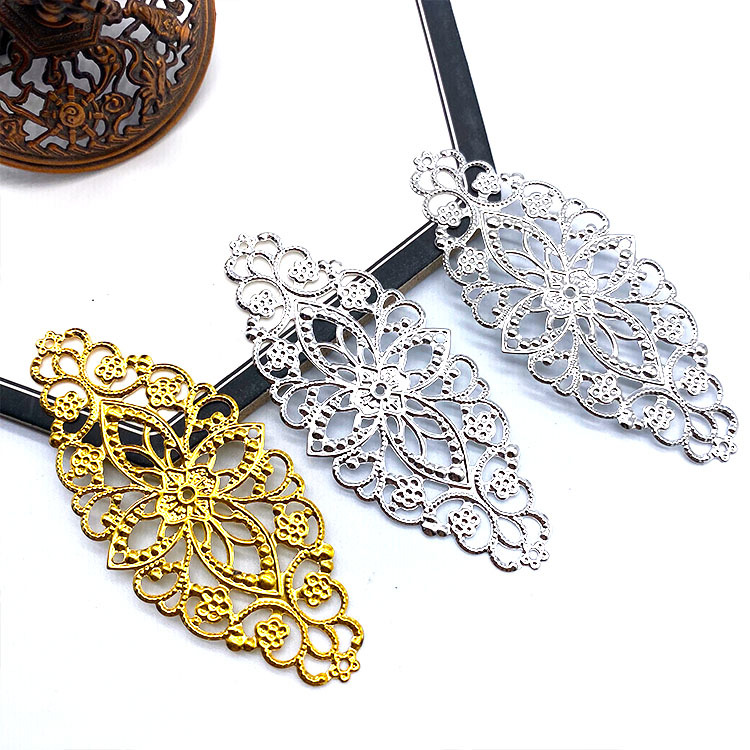 跨境热销爆款DIY饰品配件头饰材料金属铁花片81*35MM加厚镂空花片