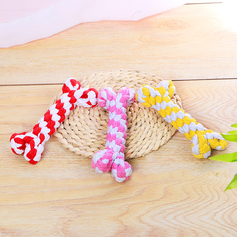 Amazon nudo tejido a mano cuerda de algodón de color hueso perro de juguete perro nudo cuerda transfronteriza suministros para mascotas al por mayor
