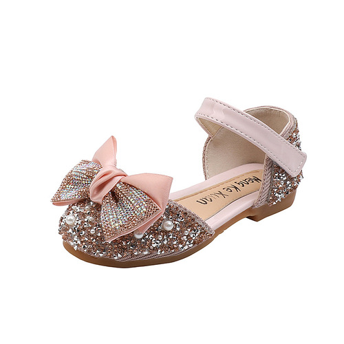 Girls' single shoes spring and summer new casual colorful diamond bow small and medium children's dance shoes performance shoes 