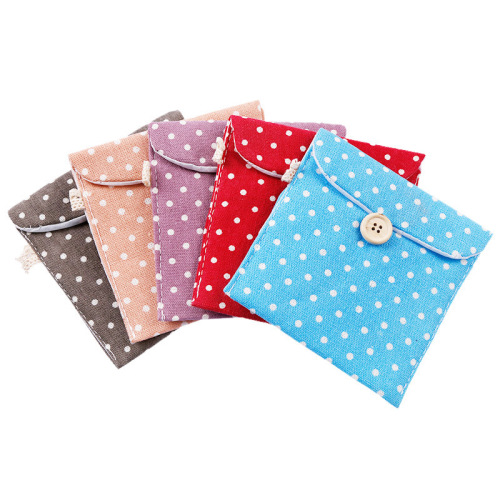 Korean fresh polka dot cotton and linen sanitary napkin storage bag menstrual bag portable sanitary napkin bag carry-on bag MM towel cotton bag
