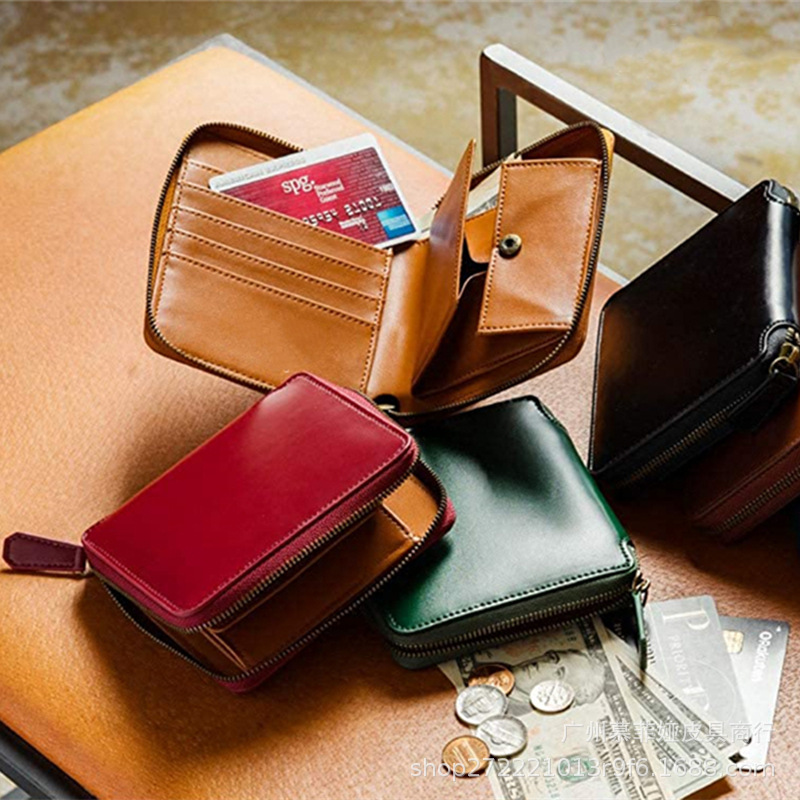 Japanese universal short leather wallet for men and women with…