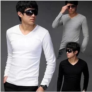 Wholesale Spring and Autumn New Men's Casual Long-sleeved T-shirt Solid Color Base Shirt V-neck Trendy Korean Slim-fit Trendy Men's T-shirt Wholesale Spring and Autumn New Men's Casual Long-sleeved T-shirt Solid Color Base Shirt V-neck Trendy Korean Slim-fit Trendy Men's T-shirt