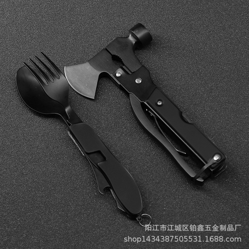 不锈钢多功能斧头锤车载救生锤 户外野营餐具刀便携套装组合