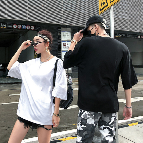 oversize pure cotton dropped shoulder five-quarter sleeve custom T-shirt European and American cross-border work clothes round neck T-shirt for men, women and children