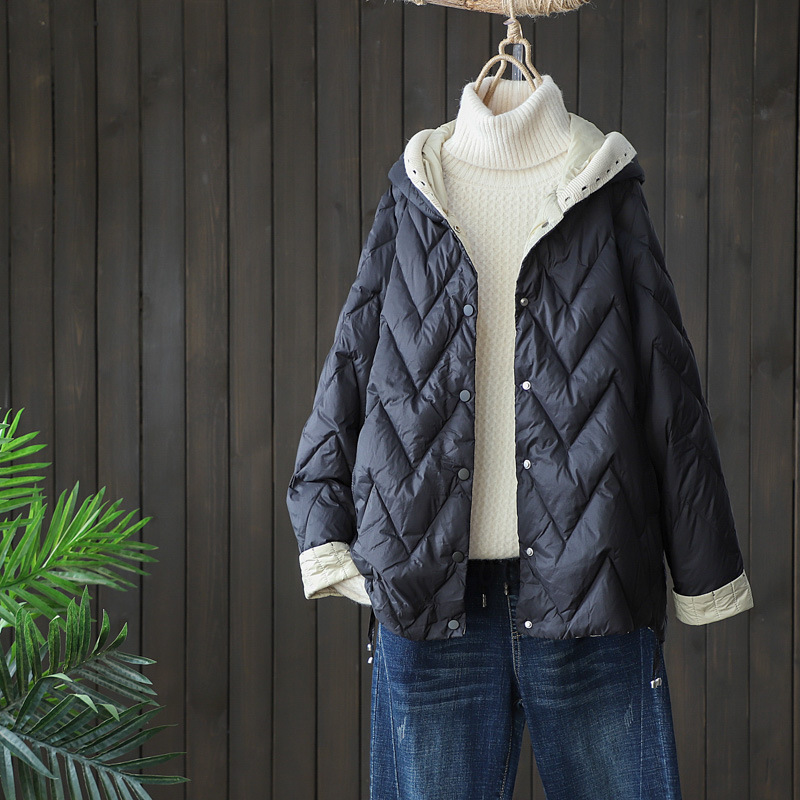Knitted small trend keep warm down jacket with hood