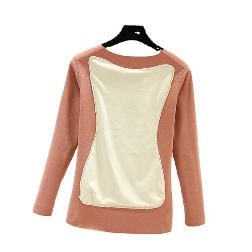 Double-sided Fleece Base Layer Top Korean Style Patchwork Warm Round Neck Long Sleeve Underwear Heated Fleece Upper Body Clothing