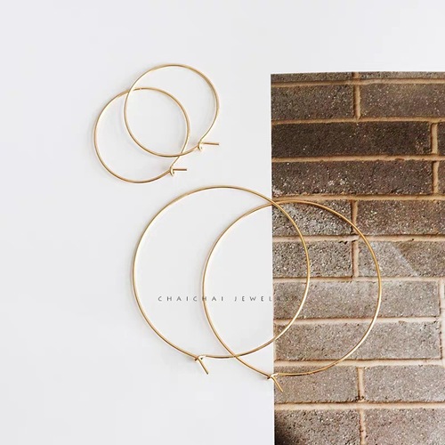 Ultra-light and ultra-fine S925 sterling silver plated 14K gold large hoop earrings handmade European and American exaggerated earrings for women