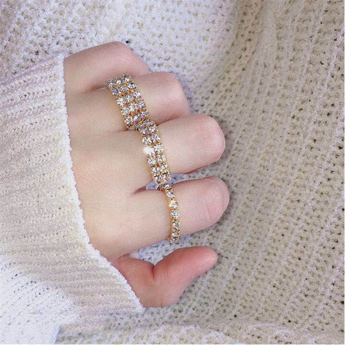 Korean-style trendy rhinestone stretch rings | Mixed ring set | Fashionable, sparkling diamond-studded rings