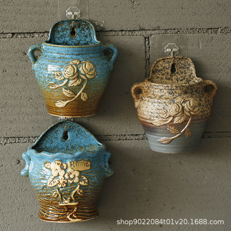 Ceramic wholesale wall hanging flowerpot ceramic Nordic half wall hanging wall decoration fleshy flowerpot a generation of hair