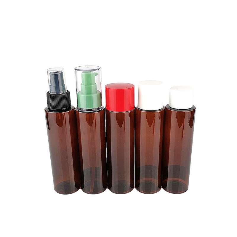供应PET材质细长圆形 茶色 100ml旋盖塑料瓶 喷雾塑料瓶 乳液泵瓶