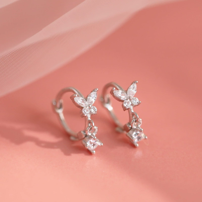 Fashionable cute small design short earrings with bow, silver 925 sample, Korean style