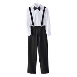 儿童礼服男童钢琴演出服花童学生主持人正装长袖白衬衫黑裤子套装