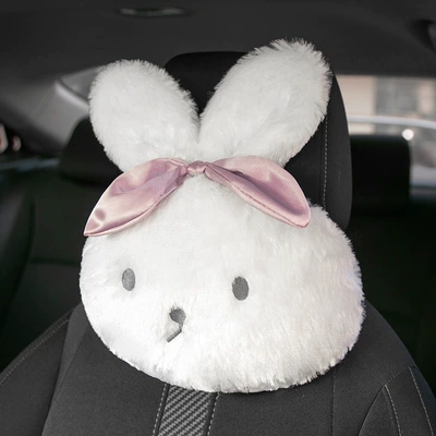 Car Headrest Pillow Cartoon Long Hair Rabbit Car Neck Pillow Waist Pillow Plush Comfortable Car Interior Supplies (Headrest) - white-headrest