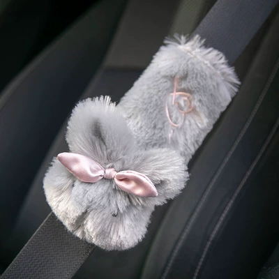 Cartoon Long Hair Rabbit Car: Headrest - grey-shoulder-pads