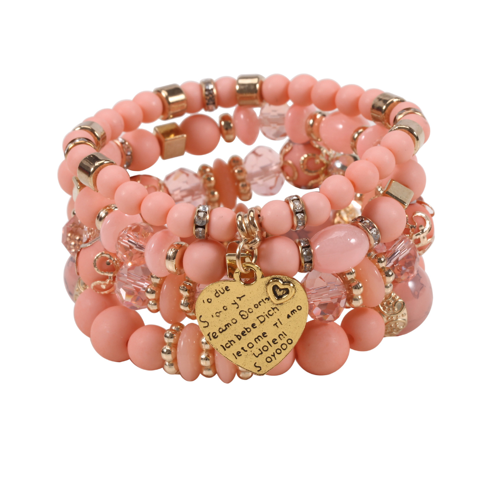 Bohemian Beaded Heart Bracelet Set, Four Piece Elastic Accessory_voghion.com