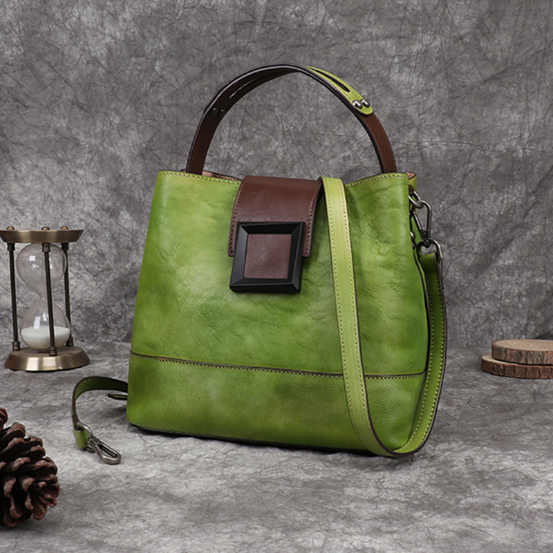 Cross-Border Genuine Leather Bags Wholesale Retro Genuine Leather Cross-Body Bags Tree Paste Leather Multi-Functional Women's Portable Cross-Body Bags