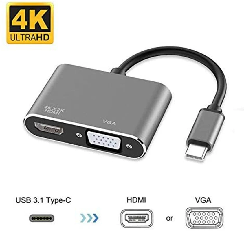 Type-C к HDMI VGA двухвходной USB3.1 к VGA ротор HDMI конвертер поддерживает 4K