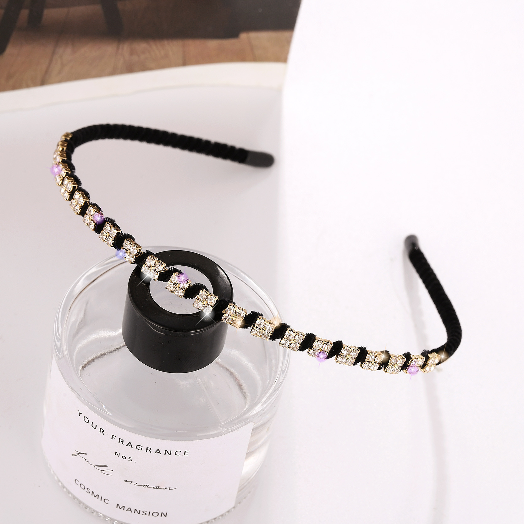 Corea del Sur moda tela accesorios para el cabello Cruz diamante fino diadema rhinestone tocado franela sinuoso diadema accesorios para el cabello image 9