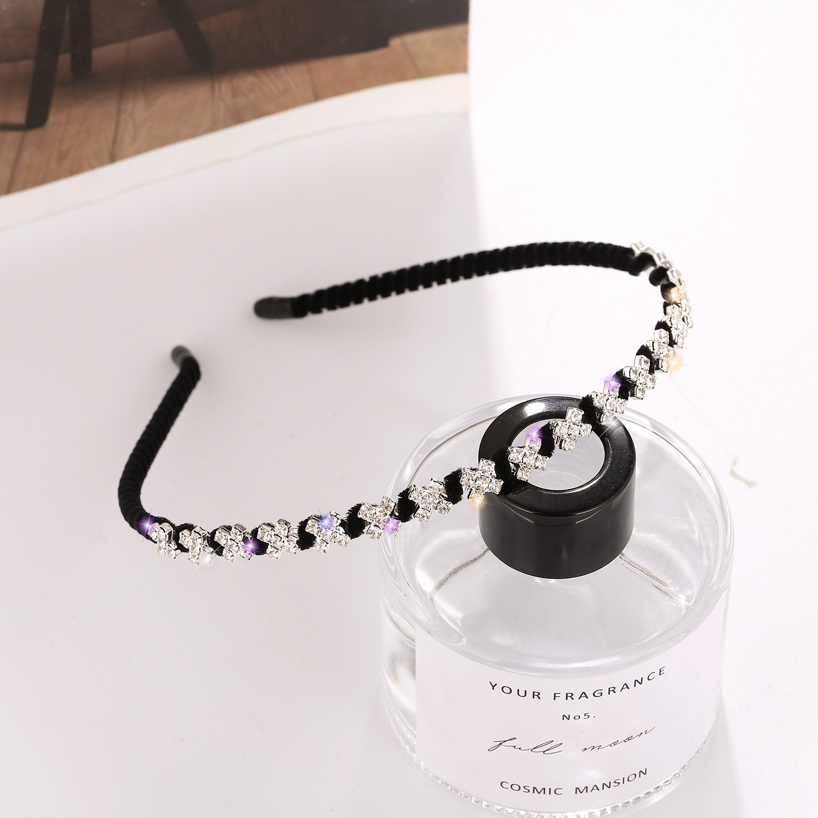 Corea del Sur moda tela accesorios para el cabello Cruz diamante fino diadema rhinestone tocado franela sinuoso diadema accesorios para el cabello image 6