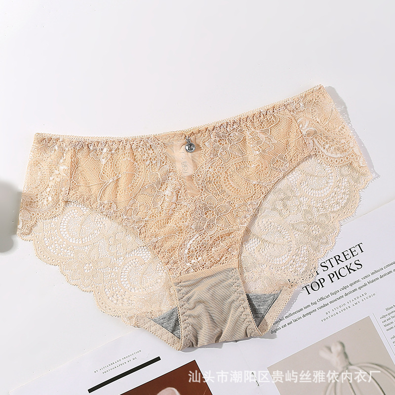 Panty de Encaje de Cintura Baja para Mujer de Nailon Transpirable y Sin Costuras para Uso Diario