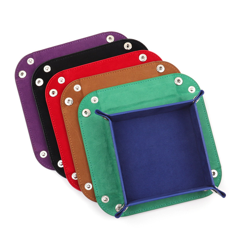 Amazon Venta caliente pu cuero plegable cuatro-esquina bandeja rectangular caja de almacenamiento caja escritorio juego dados bandeja de almacenamiento