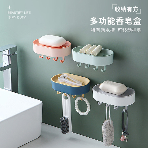 Factory direct sales original wall-mounted bathroom multi-functional hanging soap dish with hook drop shipping