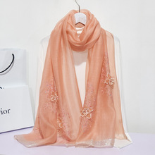 多款真丝羊毛围巾纯色刺绣花长款纱巾秋冬季气质百搭围巾披肩礼品