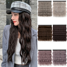 可拆卸假发帽女士魔术贴假发片水波纹长卷发帽子假发可拆卸假发片