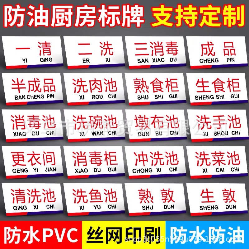 厨房标识牌酒店餐厅食堂后厨卫生分类牌清洗池洗菜池洗鱼池标示牌