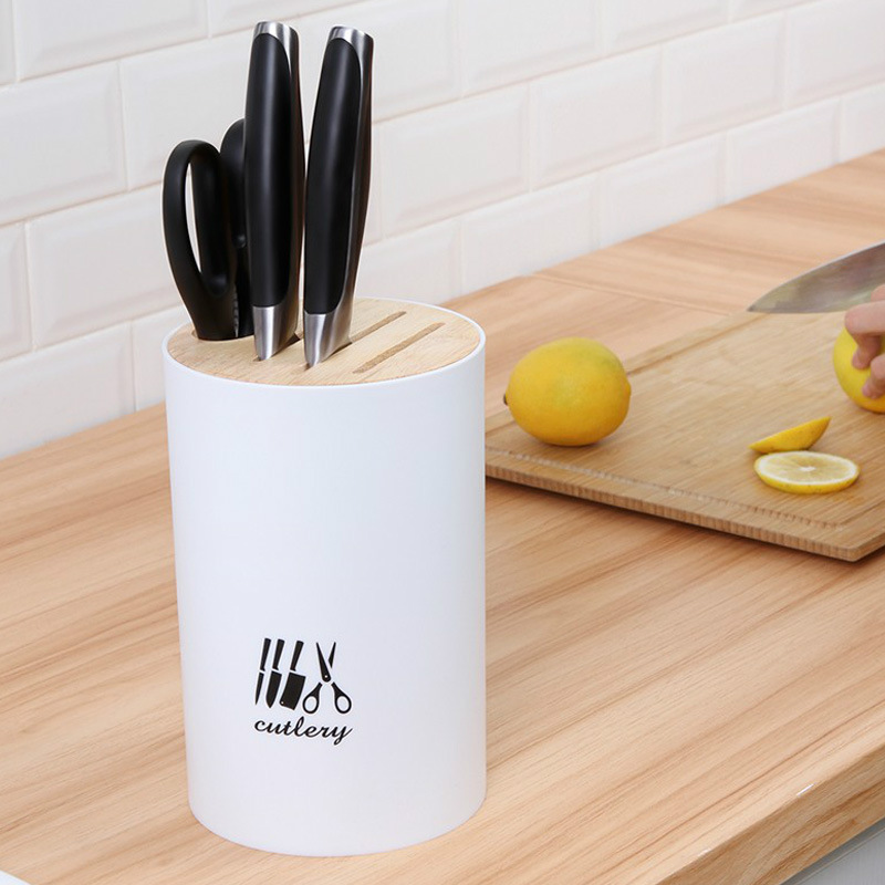 Kitchen bamboo cover knife holder multi-functional removable draining kitchen knife holder household simple knife storage rack storage rack