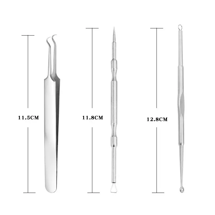 厂家现货不锈钢粉刺夹细胞夹粉刺针痘痘针挤黑头粉刺美容针3件套