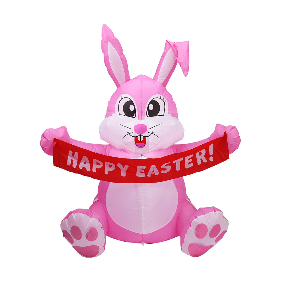 Conejo de Pascua inflable transfronterizo 1.5m conejo rosa lindo LED luminoso modelo de aire decoración de patio