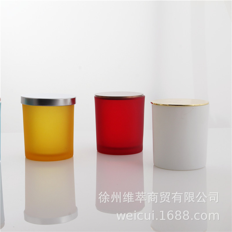 DIY彩色香薰蜡烛杯磨砂带盖蜡烛玻璃杯套装手工自制香薰烛台玻璃