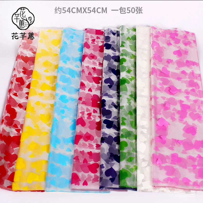 Прозрачная упаковочная бумага для яблок на Рождество, с принтом, целлофан, с сердечками, 70 см # Упаковочная бумага для букетов