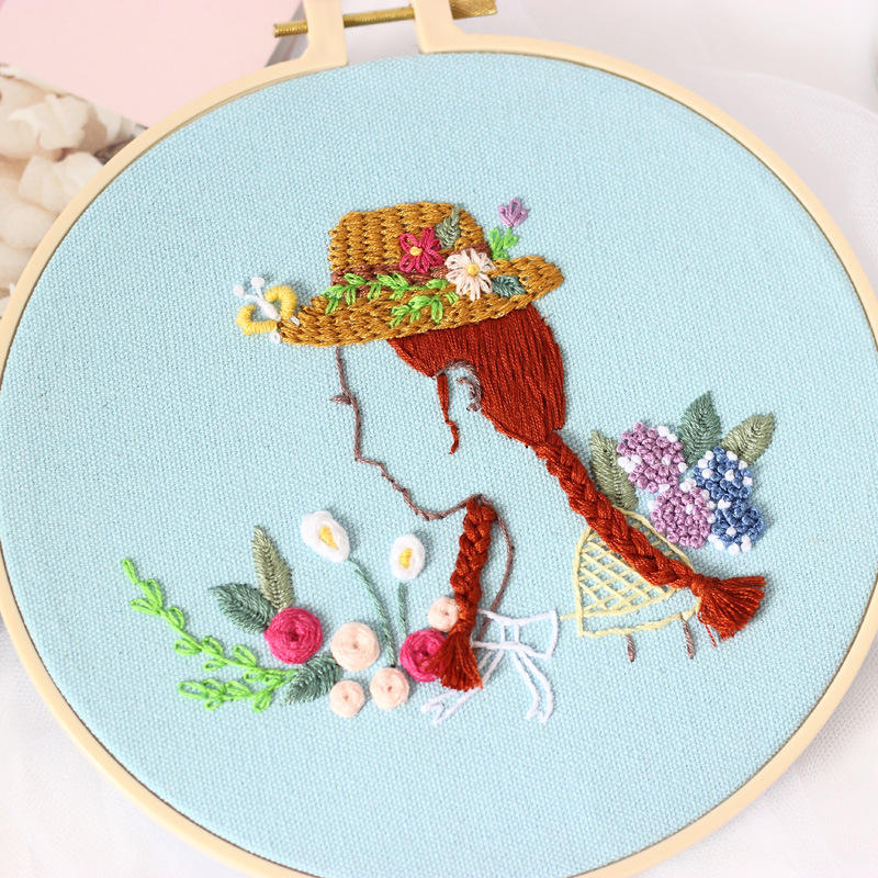 Chica fresca DIY bordado hecho a mano material paquete kit principiante japonés y coreano tela bordado costura traje