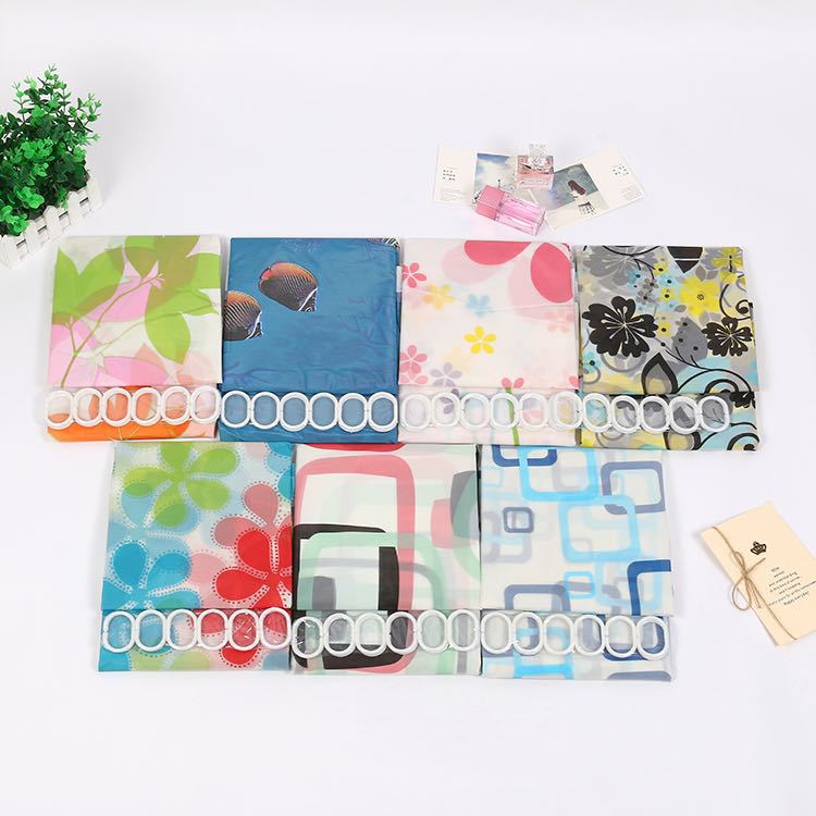 New Fashionable Punch-Free Eva Printed Shower Curtain Hanging Curtain Waterproof and Mildew-Proof Bathroom Toilet Curtain Factory Direct Sale