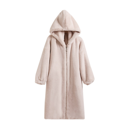 Faux fur coat for women, knee-length sheepskin coat, casual hooded lambswool coat, cute warm top