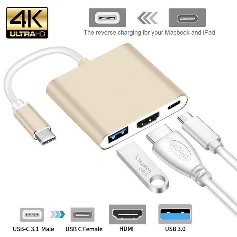 Type-c转hdmi三合一转换器usb-c hub扩展坞hdmi/usb3.0/pd充电