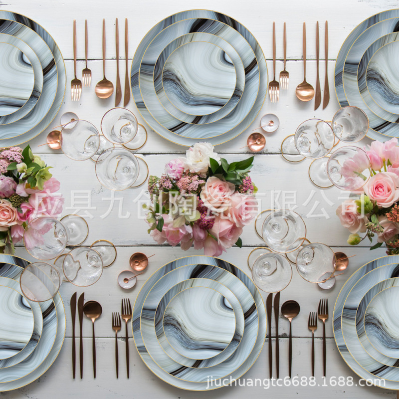 Scandinavian Western Dinner Plate Bone China Household Tableware Set Retro Creative Steak Ceramic Salad Plate Scandinavian Western Dinner Plate Bone China Household Tableware Set Retro Creative Steak Ceramic Salad Plate