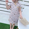 Summer cheongsam, cartoon small princess costume, retro multicoloured ethnic dress, with short sleeve, cotton and linen