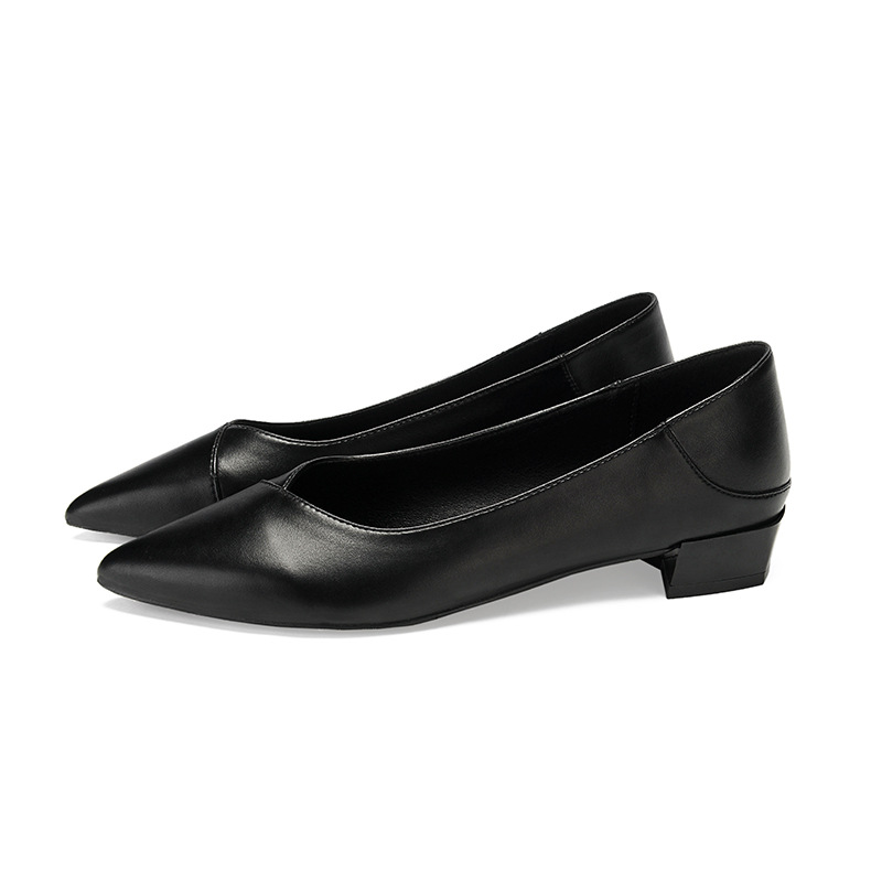 Black Flat Shoes, High Heels, Women's Soft Leather Versatile Pointed Toe Work Shoes, Dual-Wear Work Shoes, Commuting Low Heels