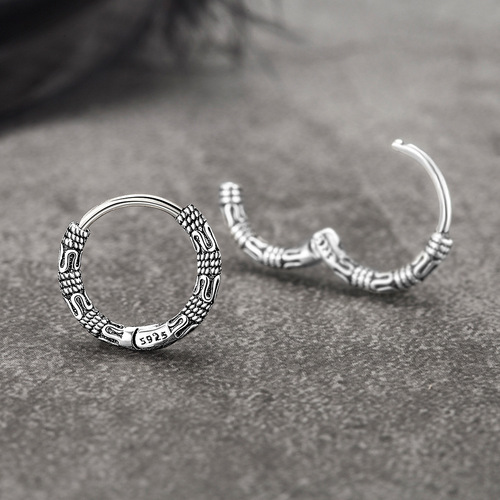 Japanese and Korean new silver-plated earrings for women, Thai silver, old retro, round chain, hemp rope chain, personalized earrings and earrings