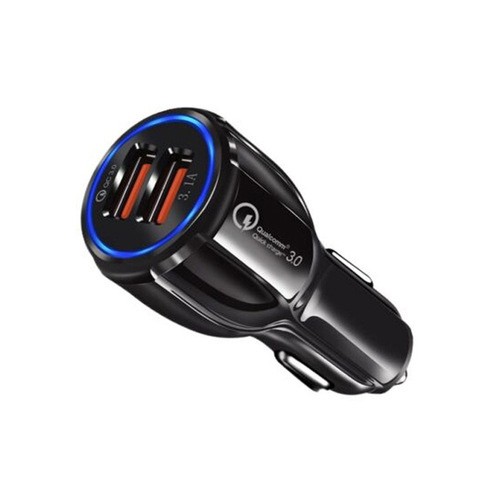 QC3.0 Fast Charging Car Charger Dual USB Car Power Supply 6A Bowling Ball Dual-Port Car Charger with LED Ring Multifunction Car Power Adapter
