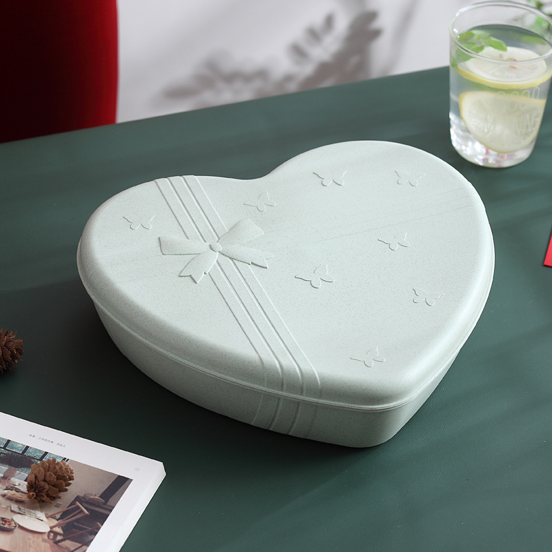 Trigo plato de fruta del hogar en forma de corazón plato de fruta seca caja de dulces de vacaciones caja de fruta seca caja de almacenamiento de aperitivos con tapa regalo image 9