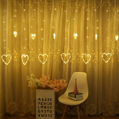 520情人节告白气氛LED灯串 房间窗帘装饰大小爱心冰条闪灯ins灯串
