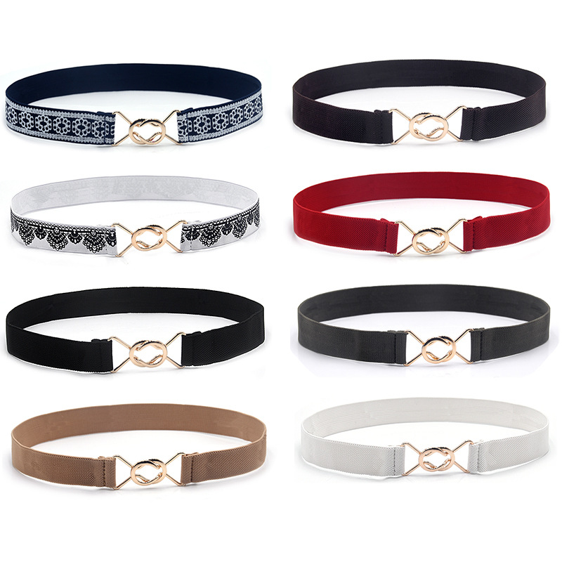 Nuevo solo anillo negro japonés simple elástico cintura sello vestido de las mujeres cinturón Delgado anillo hebilla cintura sello