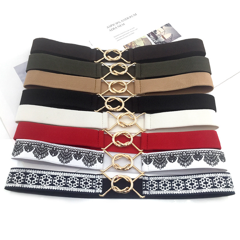 Nuevo solo anillo negro japonés simple elástico cintura sello vestido de las mujeres cinturón Delgado anillo hebilla cintura sello