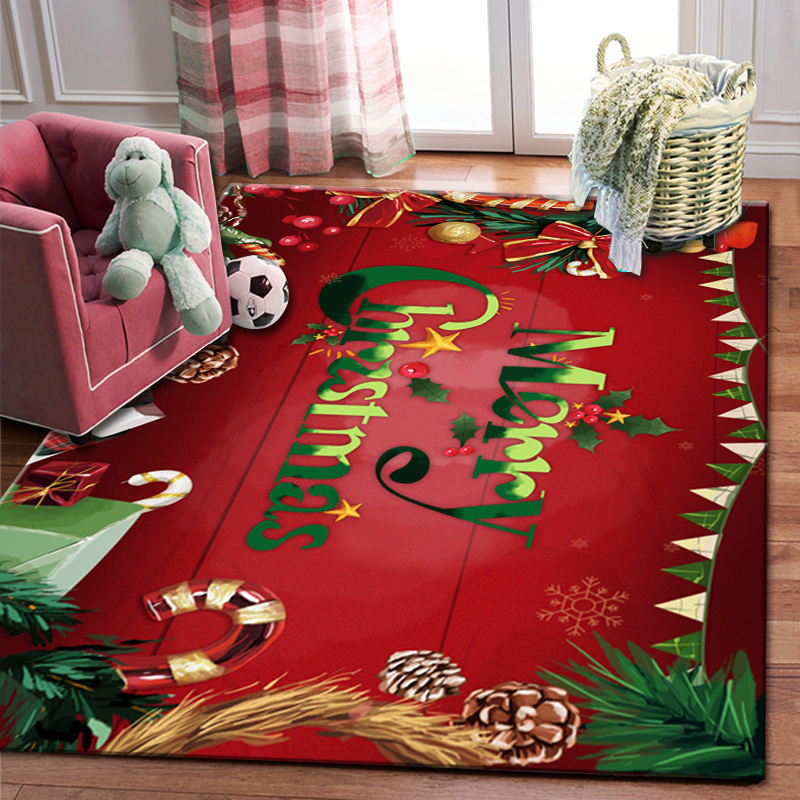 Transfronterizo de navidad de edad avanzada dormitorio rojo alfombra de noche sala de estar sofá alfombra de piso casa 3D impreso puerta estera del pie
